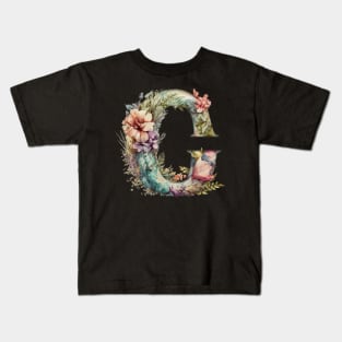 Floral Garden Watercolor Monogram Letter C Kids T-Shirt